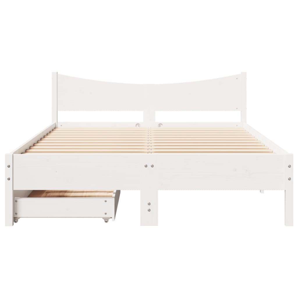 Bed Frame with Drawers White 135x190 cm Double Solid Wood Pine