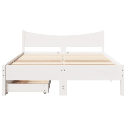 Bed Frame with Drawers White 135x190 cm Double Solid Wood Pine