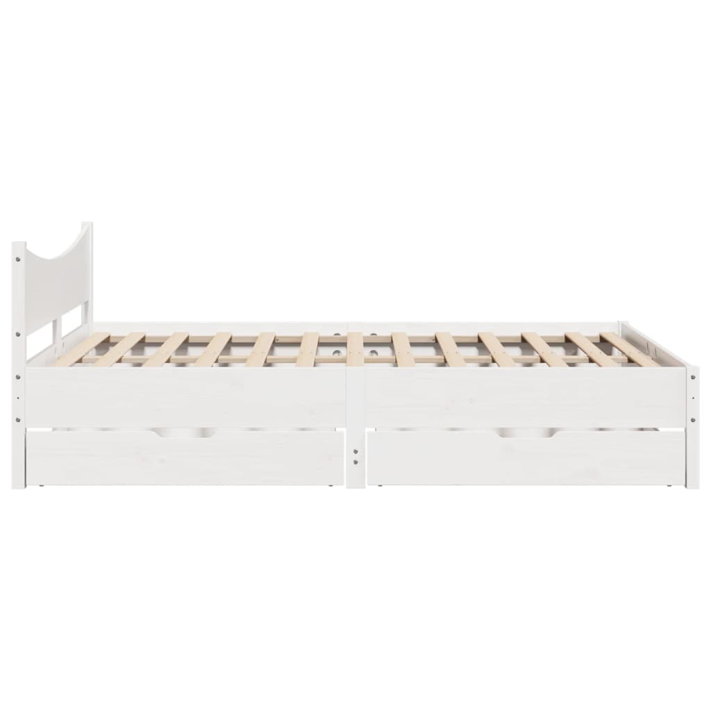 Bed Frame with Drawers White 135x190 cm Double Solid Wood Pine