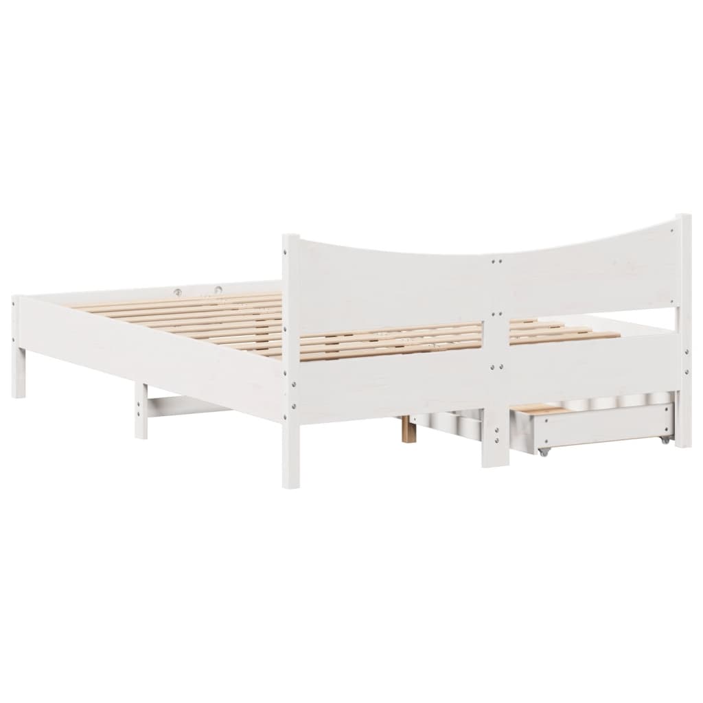 Bed Frame with Drawers White 135x190 cm Double Solid Wood Pine