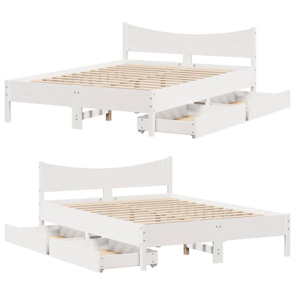 Bed Frame with Drawers White 135x190 cm Double Solid Wood Pine