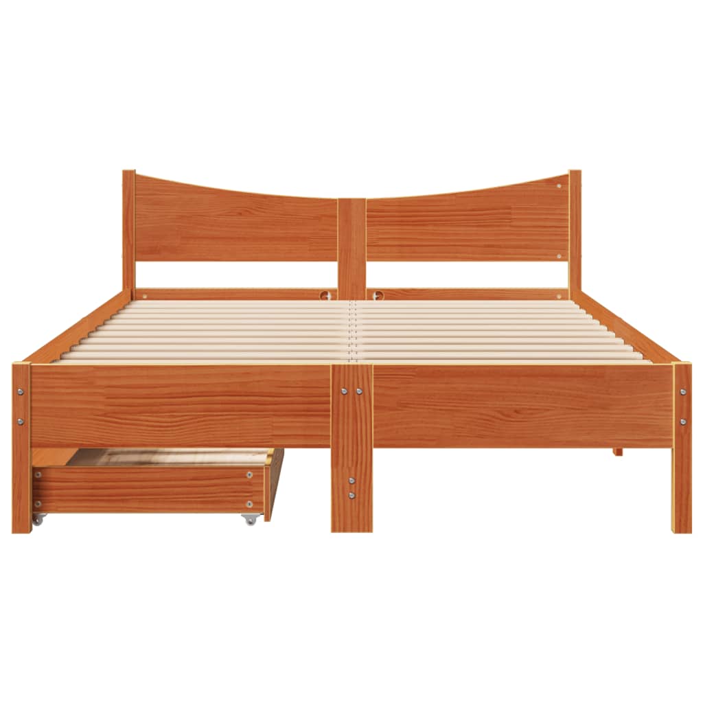 Bed Frame with Drawers Wax Brown 135x190 cm Double Solid Wood Pine