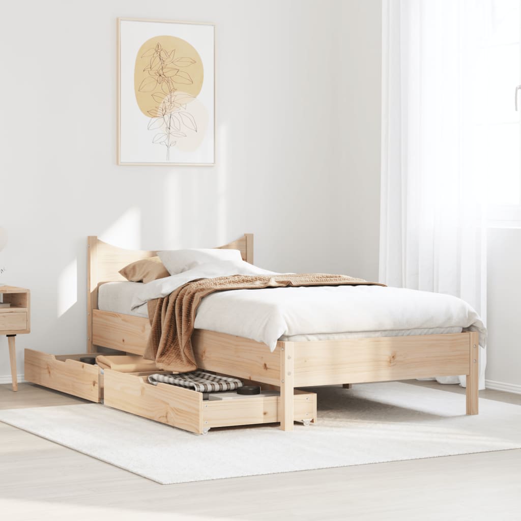 Bed Frame with Drawers 90x190 cm Single Solid Wood Pine