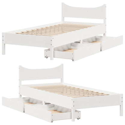 Bed Frame with Drawers White 90x190 cm Single Solid Wood Pine