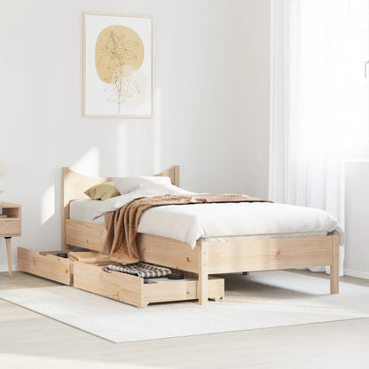 Bed Frame with Drawers 75x190 cm Small Single Solid Wood Pine