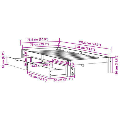 Bed Frame with Drawers without Mattress 75x190 cm Small Single