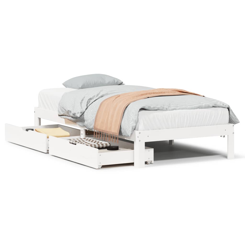 Bed Frame with Drawers without Mattress White 75x190 cm Small Single