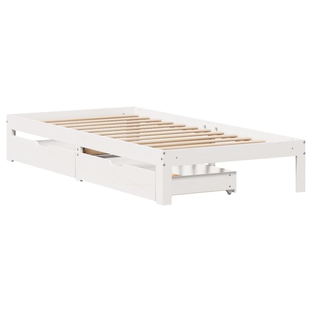 Bed Frame with Drawers without Mattress White 75x190 cm Small Single