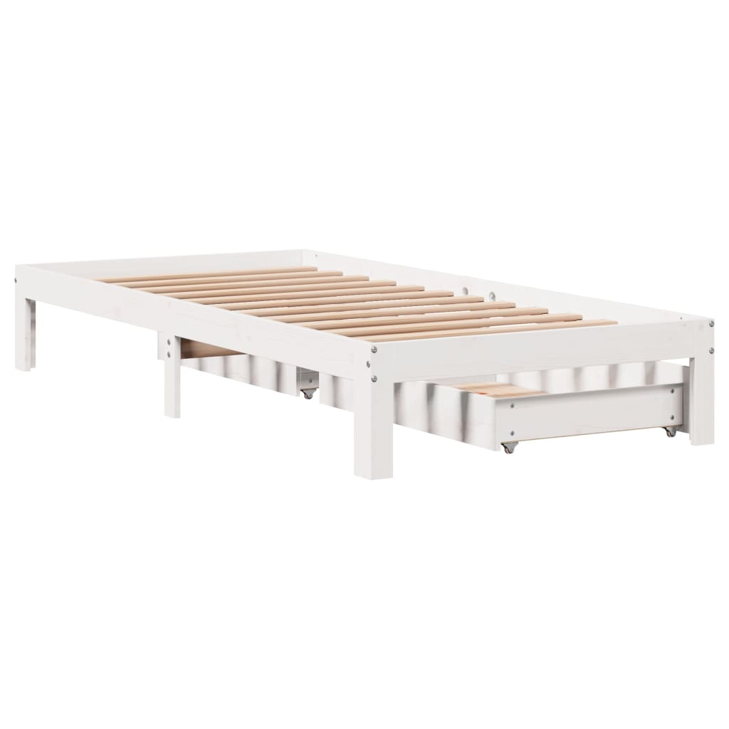 Bed Frame with Drawers without Mattress White 75x190 cm Small Single