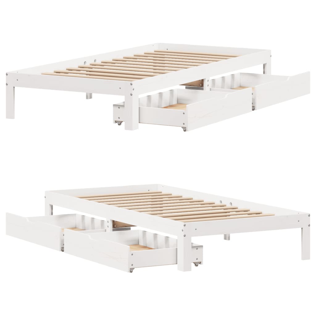 Bed Frame with Drawers without Mattress White 75x190 cm Small Single