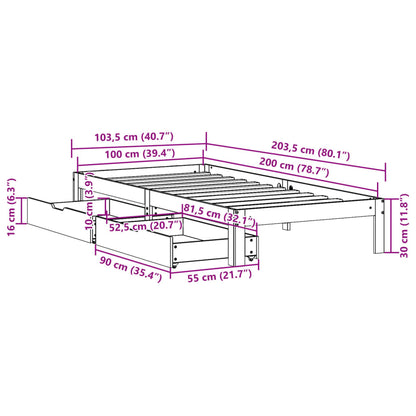 Bed Frame with Drawers without Mattress 100x200 cm