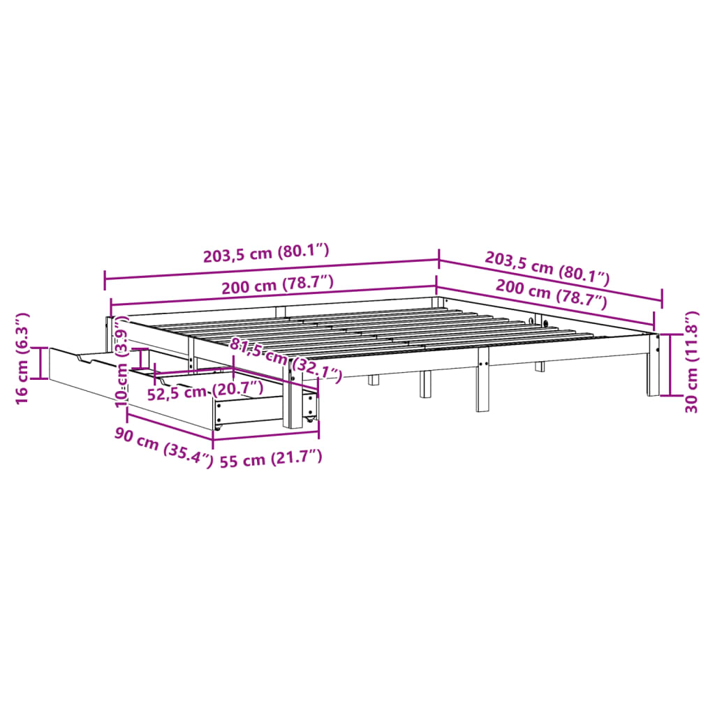 Bed Frame with Drawers without Mattress 200x200 cm