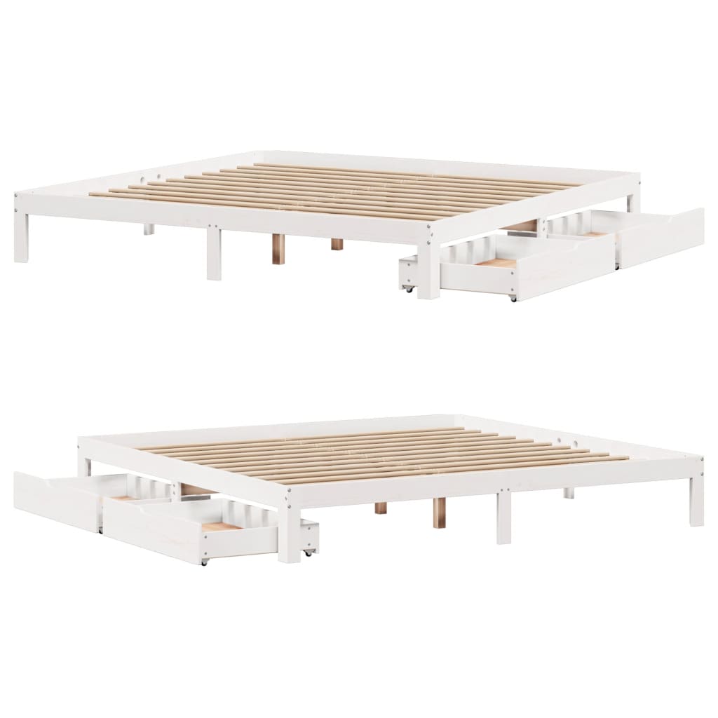 Bed Frame with Drawers without Mattress White 200x200 cm