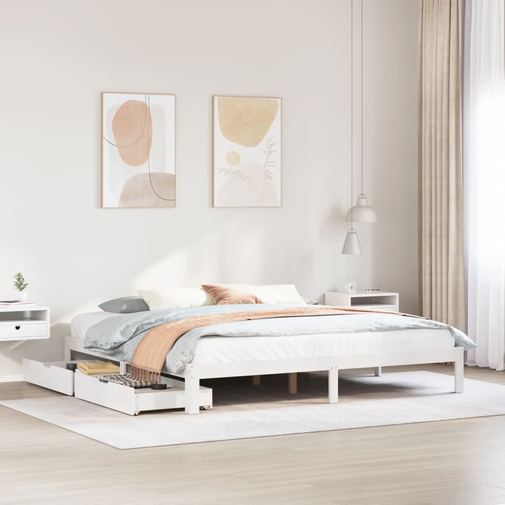 Bed Frame with Drawers without Mattress White 200x200 cm