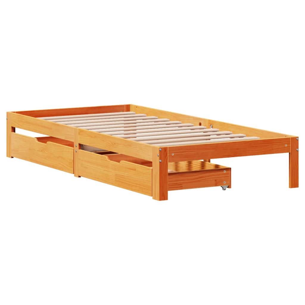 Bed Frame with Drawers without Mattress Wax Brown 75x190 cm Small Single