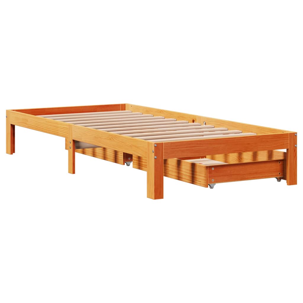 Bed Frame with Drawers without Mattress Wax Brown 75x190 cm Small Single