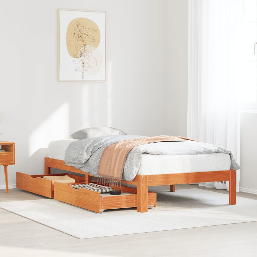 Bed Frame with Drawers without Mattress Wax Brown 75x190 cm Small Single