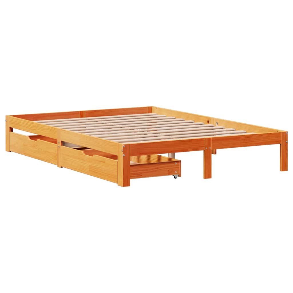 Bed Frame with Drawers Wax Brown 120x190 cm Small Double Solid Wood Pine