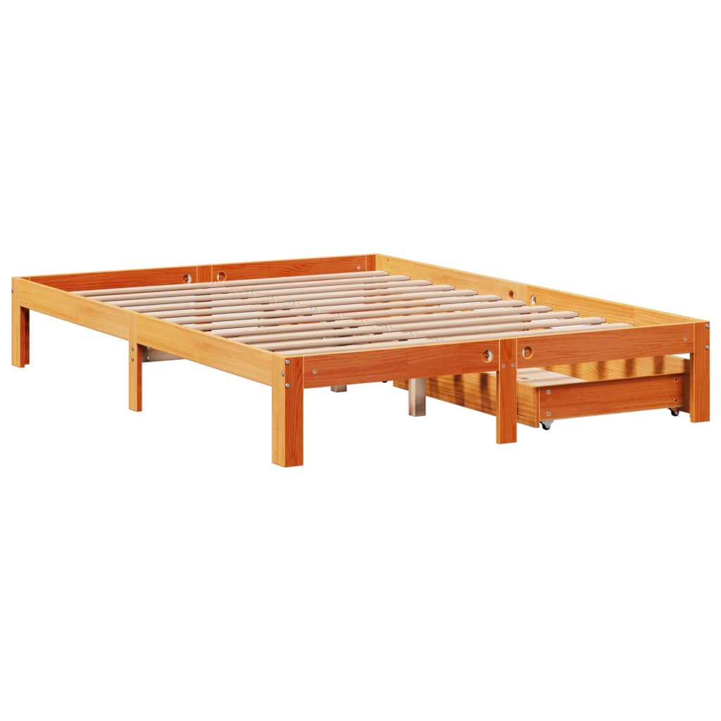 Bed Frame with Drawers Wax Brown 120x190 cm Small Double Solid Wood Pine