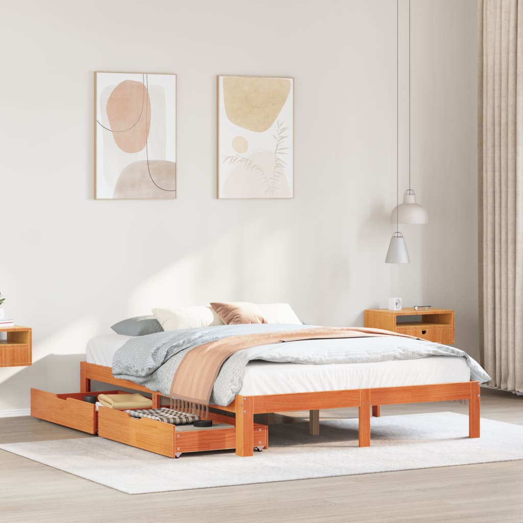 Bed Frame with Drawers Wax Brown 120x190 cm Small Double Solid Wood Pine