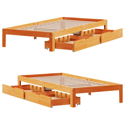 Bed Frame with Drawers without Mattress Wax Brown 90x200 cm