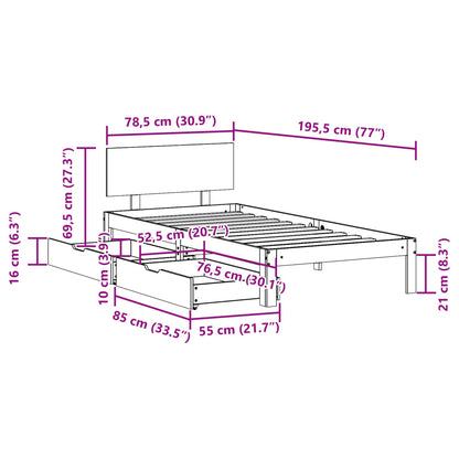 Bed Frame with Drawers without Mattress 75x190 cm Small Single