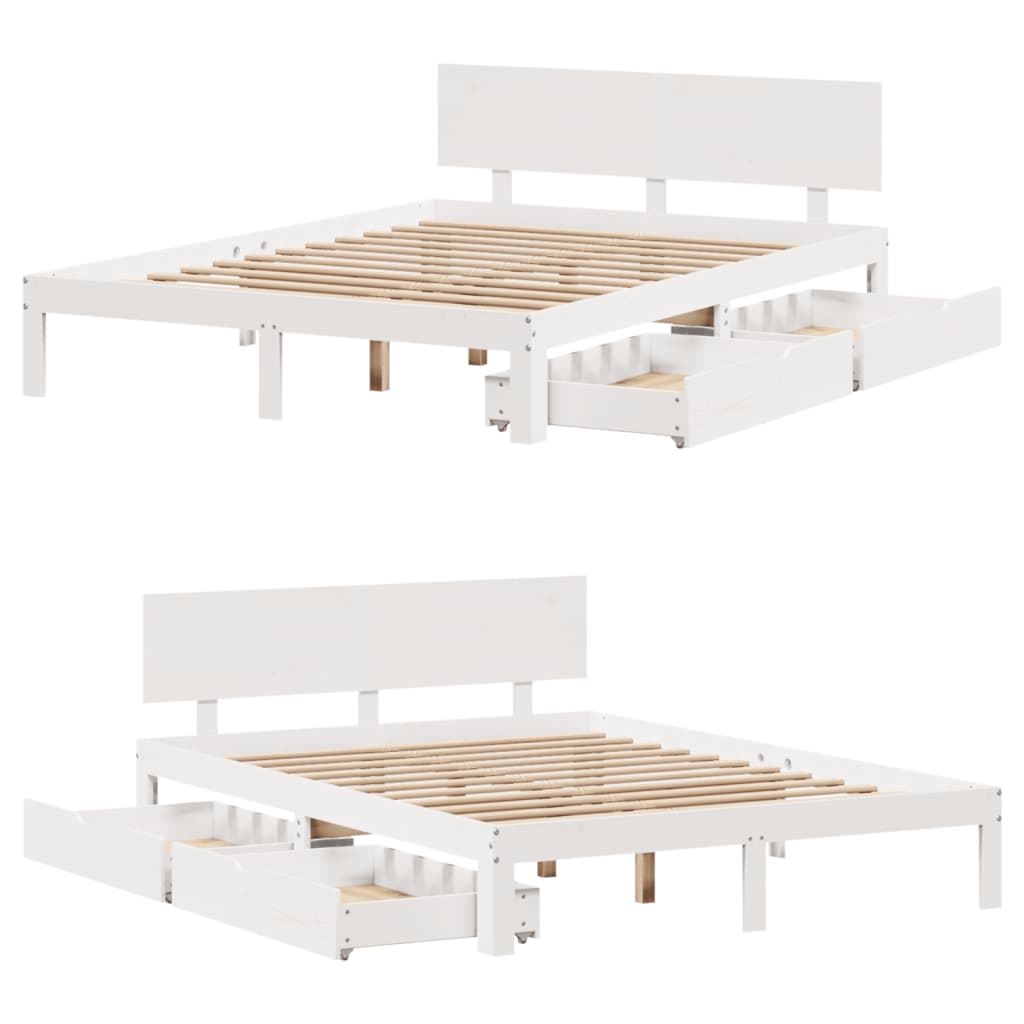 Bed Frame with Drawers without Mattress White 120x190 cm Small Double