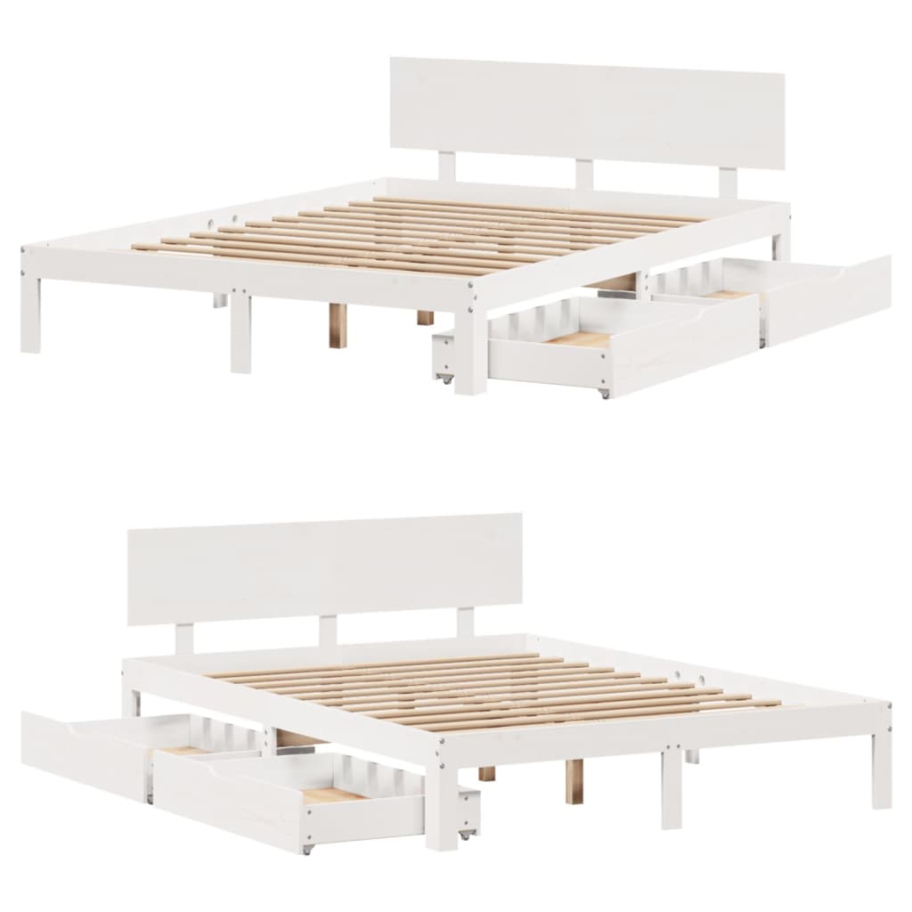 Bed Frame with Drawers without Mattress White 135x190 cm Double