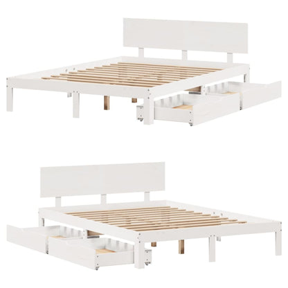 Bed Frame with Drawers without Mattress White 135x190 cm Double