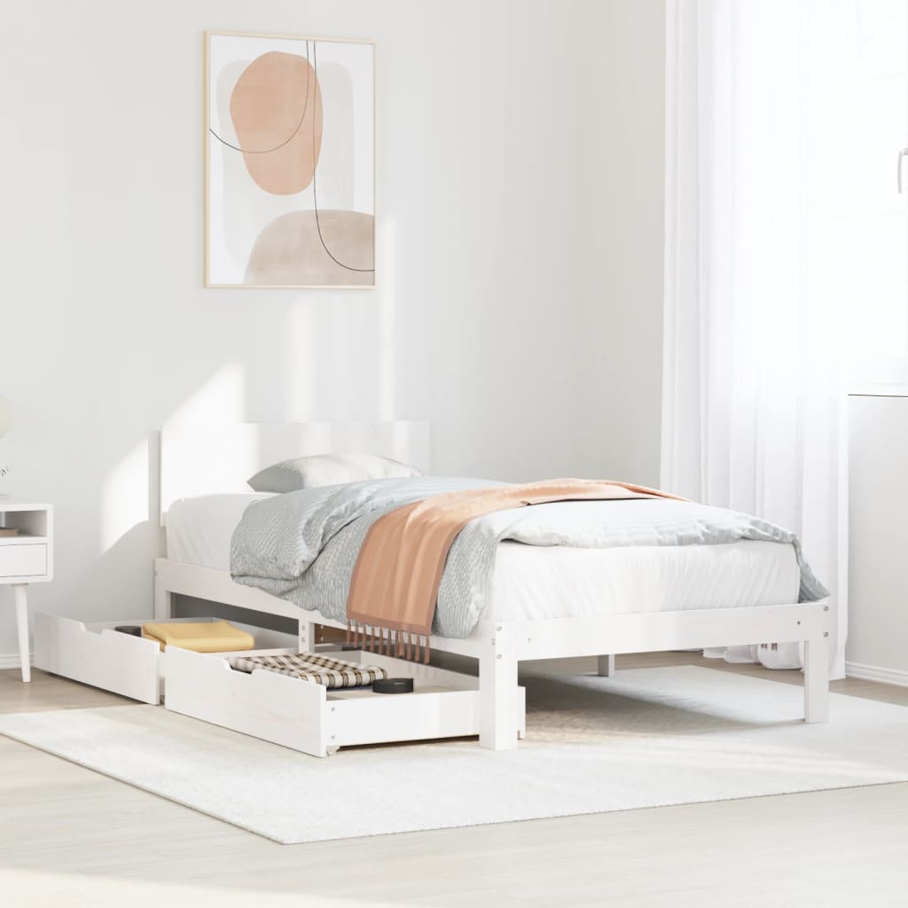 Bed Frame with Drawers without Mattress White 90x200 cm