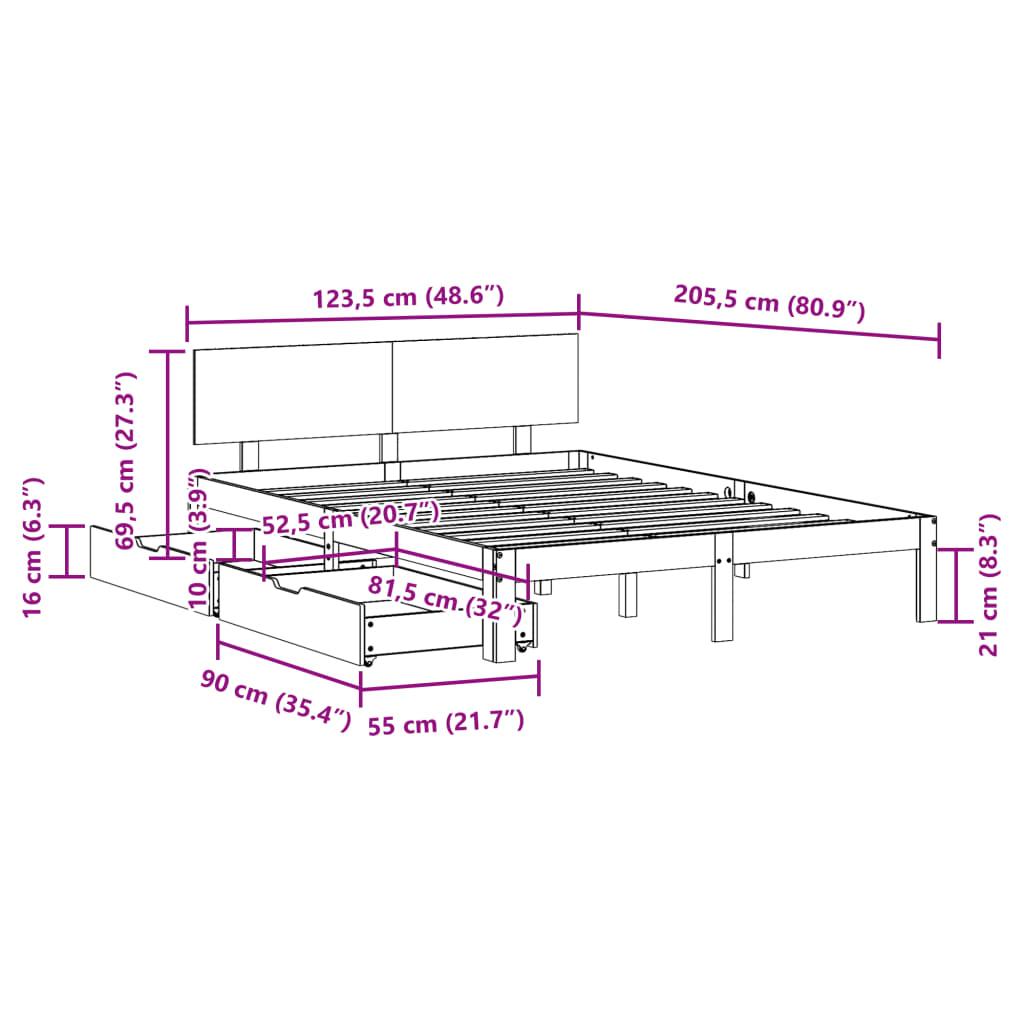 Bed Frame with Drawers without Mattress 120x200 cm