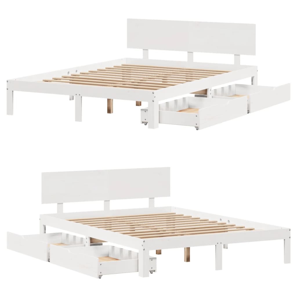 Bed Frame with Drawers without Mattress White 120x200 cm