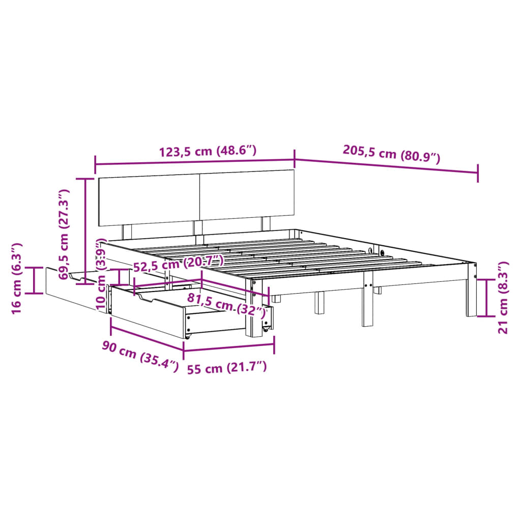 Bed Frame with Drawers without Mattress White 120x200 cm