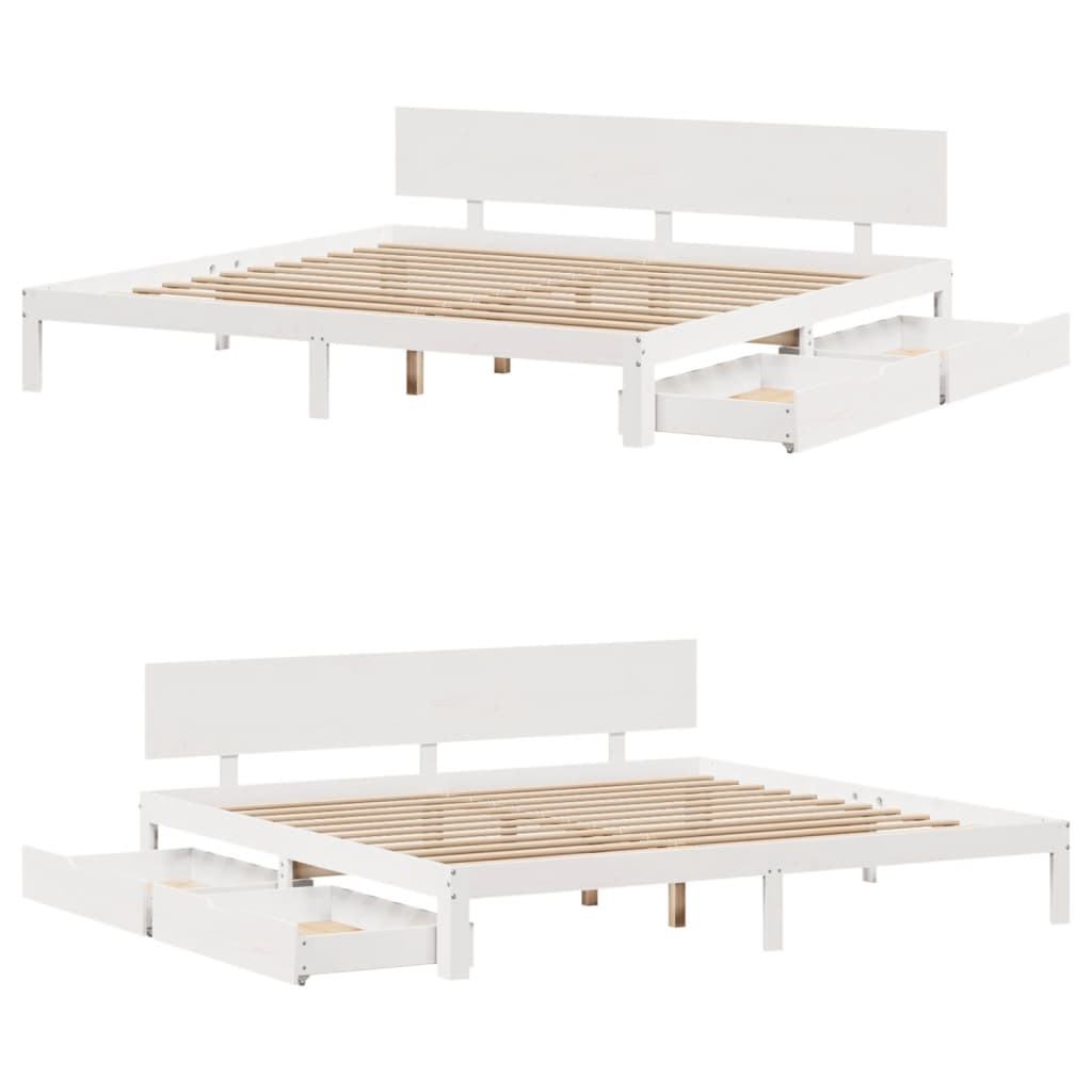 Bed Frame with Drawers without Mattress White 180x200 cm Super King