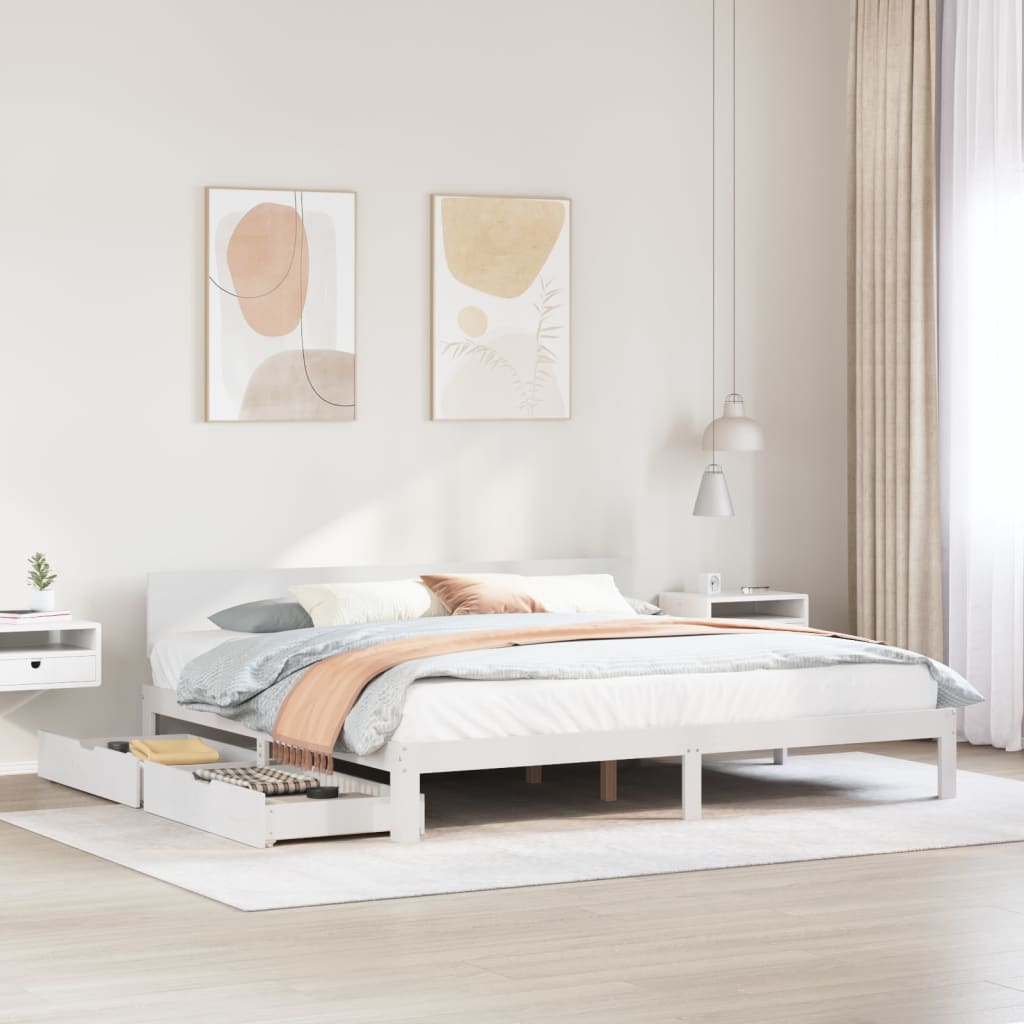 Bed Frame with Drawers without Mattress White 180x200 cm Super King