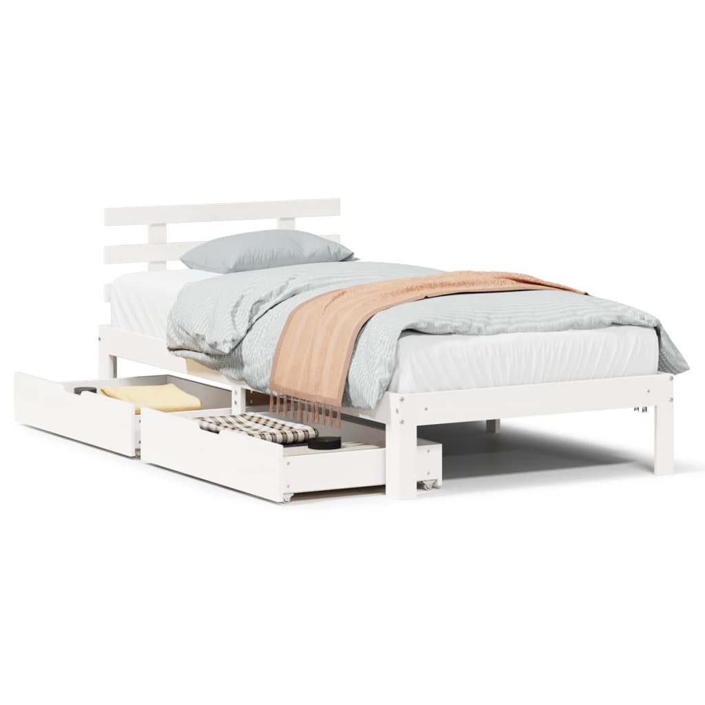 Bed Frame with Drawers without Mattress White75x190 cm Small Single