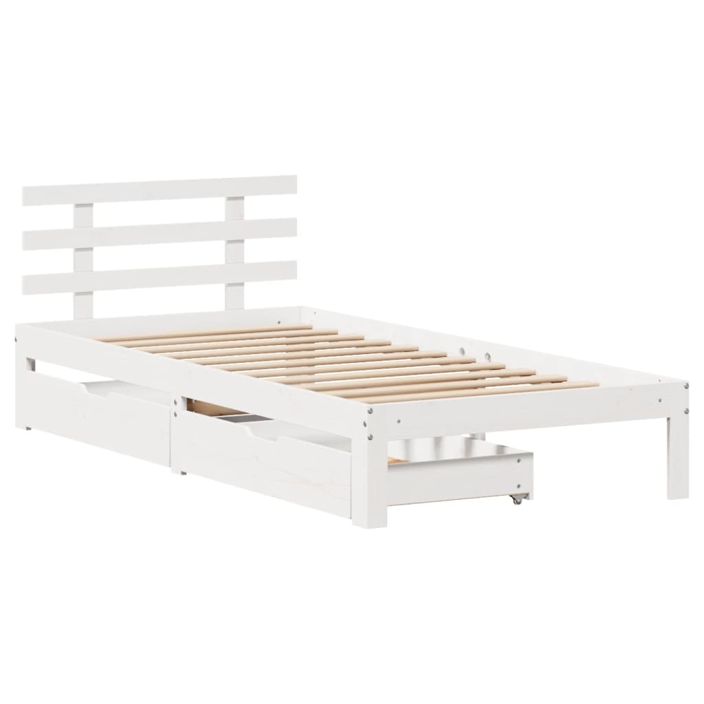 Bed Frame with Drawers without Mattress White75x190 cm Small Single