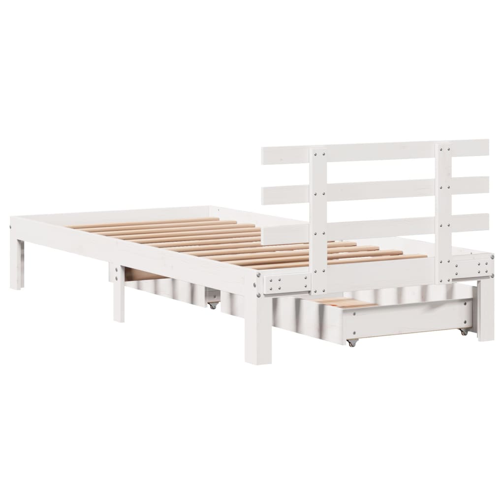 Bed Frame with Drawers without Mattress White75x190 cm Small Single