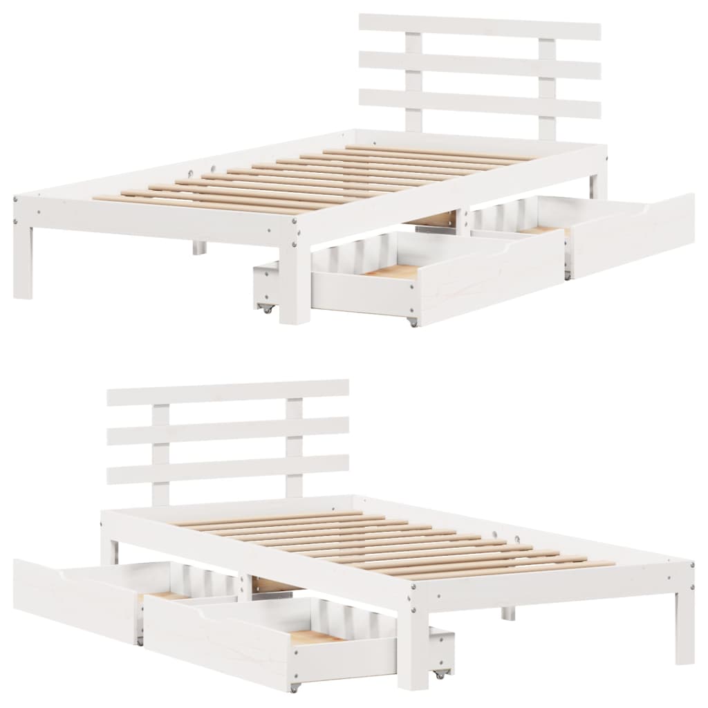 Bed Frame with Drawers without Mattress White75x190 cm Small Single