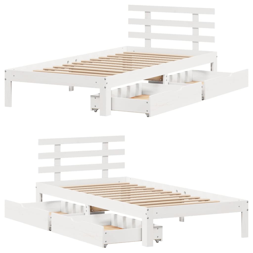 Bed Frame with Drawers without Mattress White90x190 cm Single