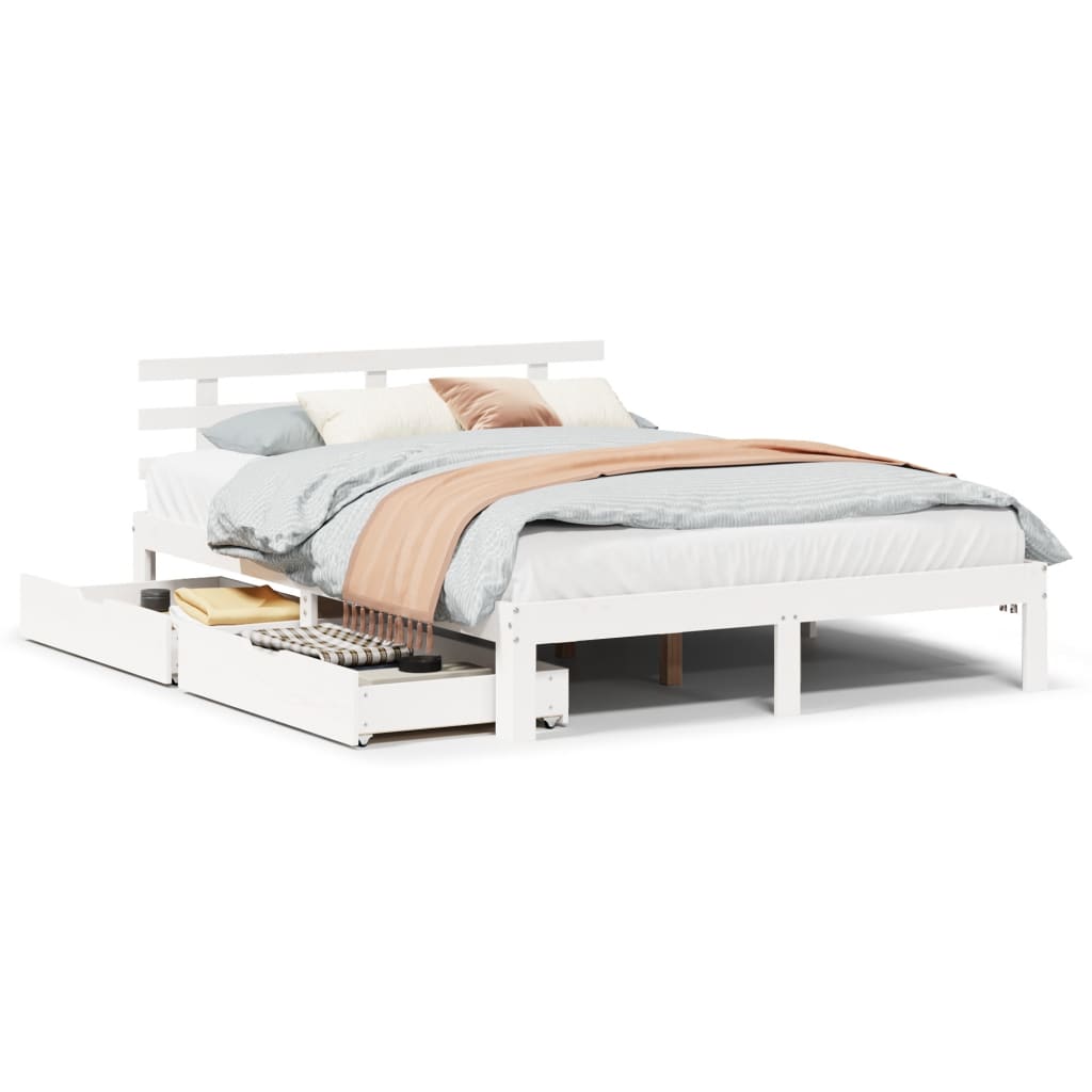 Bed Frame with Drawers without Mattress White 120x190 cm Small Double