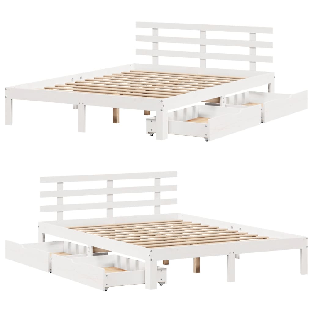 Bed Frame with Drawers without Mattress White 120x190 cm Small Double