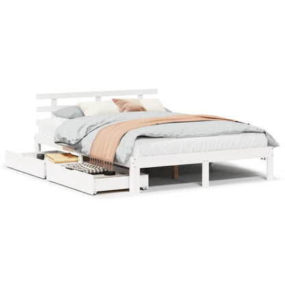 Bed Frame with Drawers without Mattress White 135x190 cm Double