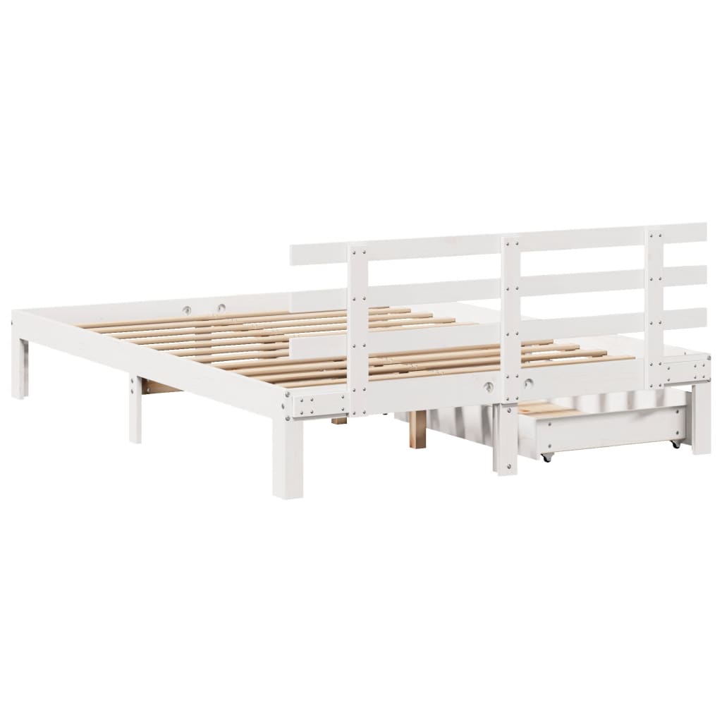 Bed Frame with Drawers without Mattress White 135x190 cm Double