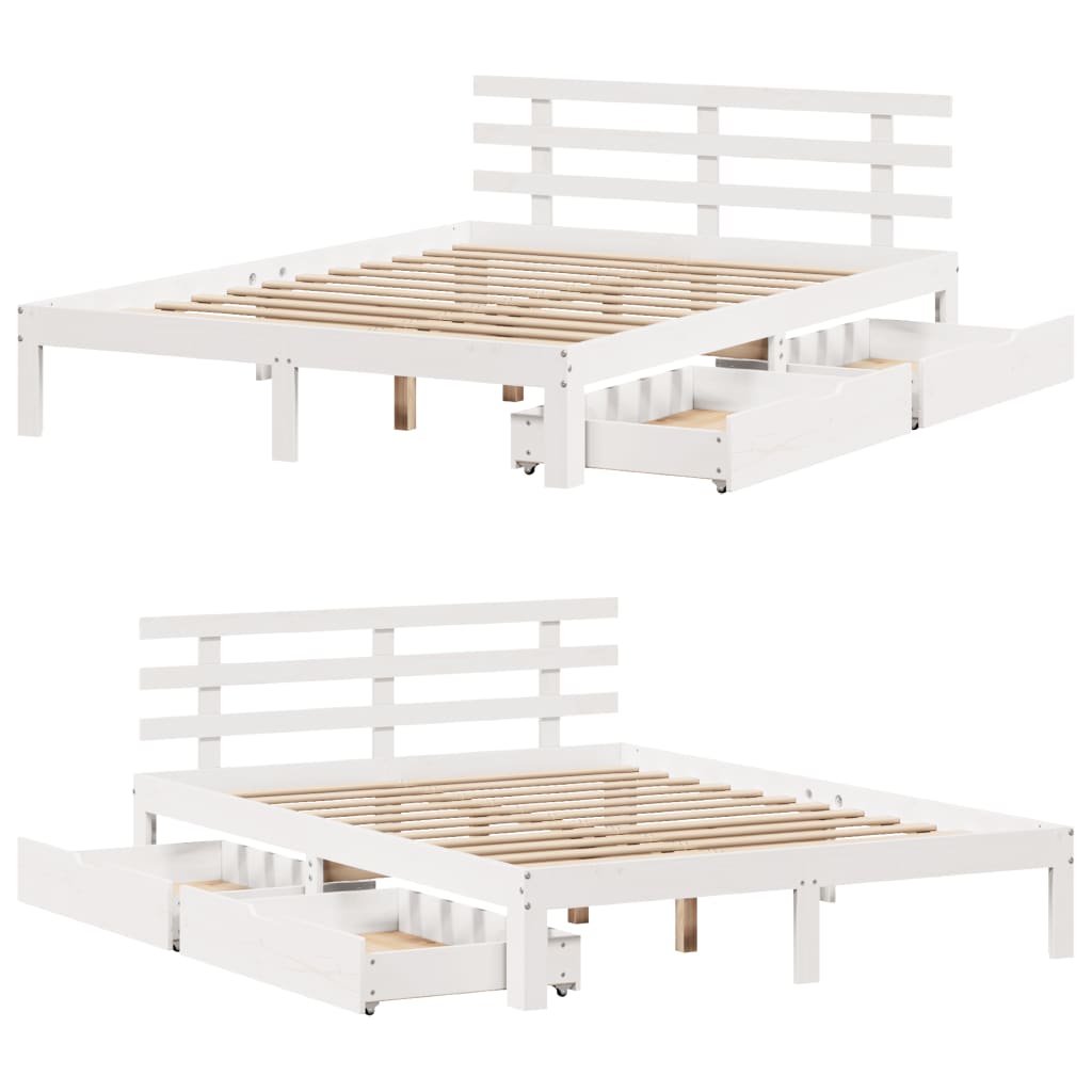 Bed Frame with Drawers without Mattress White 135x190 cm Double