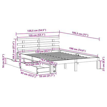 Bed Frame with Drawers without Mattress White 135x190 cm Double