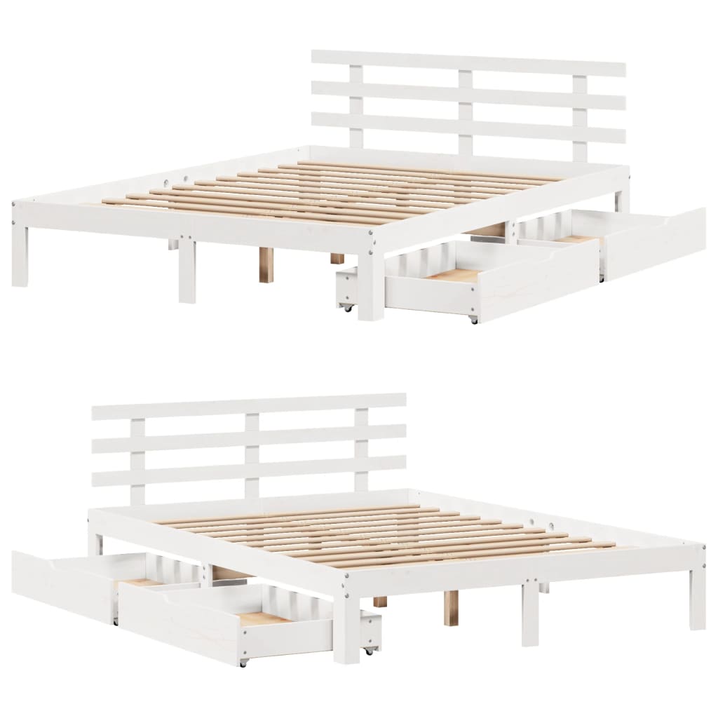 Bed Frame with Drawers without Mattress White 140x190 cm