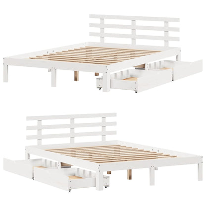 Bed Frame with Drawers without Mattress White 140x190 cm