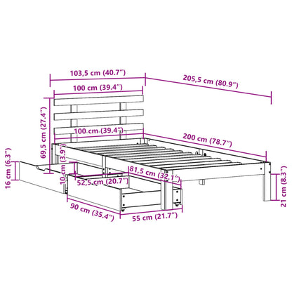 Bed Frame with Drawers without Mattress 100x200 cm