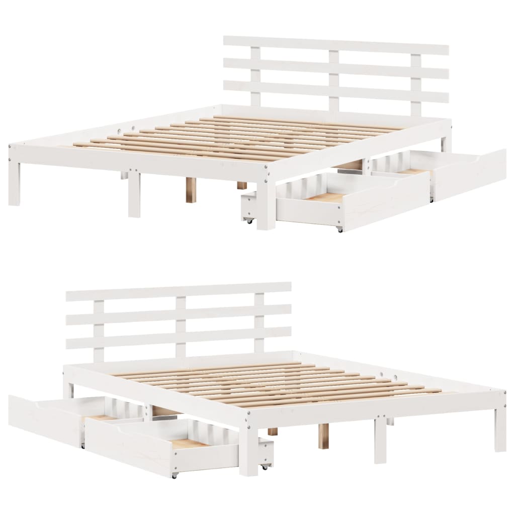 Bed Frame with Drawers without Mattress White 120x200 cm